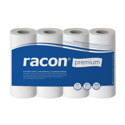 Racon Premium Küchenrollen 3-lagig – weiß, 4 Rollen