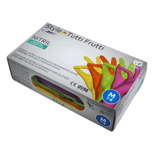Style tutti frutti Nitrilhandschuhe – bunt, puderfrei, in Größen S bis XL