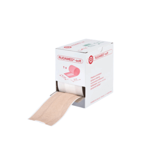 RUDAMED-soft Wundschnellverband – beige, elastisch, 5 m lang, für empfindliche Haut