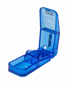 Med-Comfort Tablettenteiler – blau, mit Edelstahlklinge, präzise Tablettenteilung