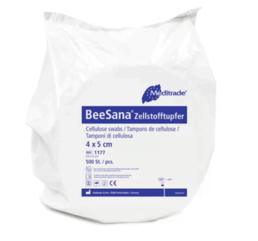 BeeSana Zellstofftupfer von Meditrade – 8 x 10 cm, 250 Stück auf Rolle, gebrauchsfertig gestanzt
