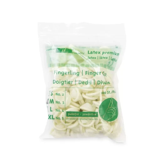 Meditrade Latex-Fingerlinge – 100 Stück, unsteril, puderfrei, mit Rollrand