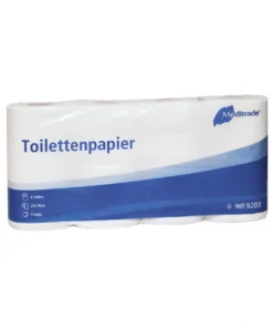 Meditrade Toilettenpapier – 3-lagig, weiß, Zellstoff, 8 Rollen à 250 Blatt