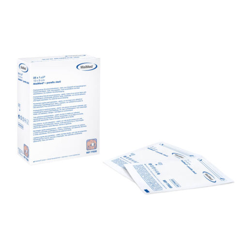 MaiMed® porefix steril Besondere Merkmale Postoperativer Wundschnellverband Atmungsaktiv und hypoallergen, für sensible Haut Mit zentralem Saugkissen MaiMed® porefix steril ist ein postoperativer, weißer Wundschnellverband. Hergestellt aus einem hautfreundlichen, atmungsaktiven Material, unterstützt er eine optimale Luftzirkulation, was die Haut schützt und den Heilungsprozess fördert. Die hypoallergene Klebeschicht gewährleistet eine zuverlässige Haftung, ohne die Haut zu reizen, und eignet sich auch für empfindliche Haut. Die Pflaster sind einzeln verpackt und sorgen für höchste Hygiene und Sicherheit in der medizinischen Anwendung. Anwendung Der sterile Wundschnellverband MaiMed® porefix steril ist ideal für die äußere Abdeckung von Verletzungen und postoperativen Wunden. Dank seiner Querelastizität passt sich das Pflaster auch stark konturierten Körperpartien optimal an. Zusätzliche Informationen Weitere Informationen zum MaiMed® porefix steril finden Sie im technischen Datenblatt. Eigenschaften im Überblick Basis Infos Wundschnellverband Farbe: weiß einzeln verpackt Spezifische Infos hypoallergen und atmungsaktiv Polyestervlies mit Polyacrylat-Kleber Latexfrei: ja Qualitätsmerkmale Medizinprodukt: Klasse Is CE- Kennzeichnung Sterilität: steril Sterilisationsmethode: Ethylenoxid (EO) Versandeinheiten REF-Nr. Größe Box-Inhalt Versandeinheit 77040 7 x 5cm 50 Stück 24 Boxen/Karton 77050 10 x 8cm 25 Stück 30 Boxen/Karton 77060 15 x 8cm 25 Stück 30 Boxen/Karton 77070 20 x 10cm 25 Stück 15 Boxen/Karton 77080 25 x 10cm 25 Stück 15 Boxen/Karton 77090 30 x 10cm 25 Stück 15 Boxen/Karton